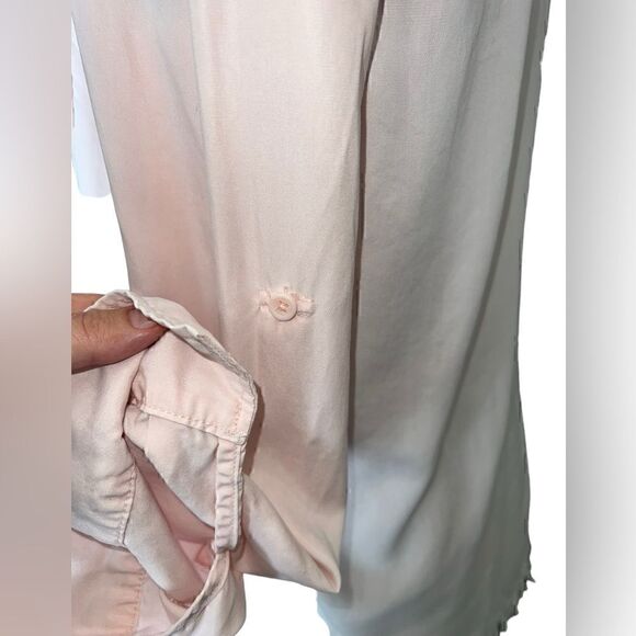 Beach Lunch Lounge Pink Frayed Fringe Button Down Top - Picture 5 of 11